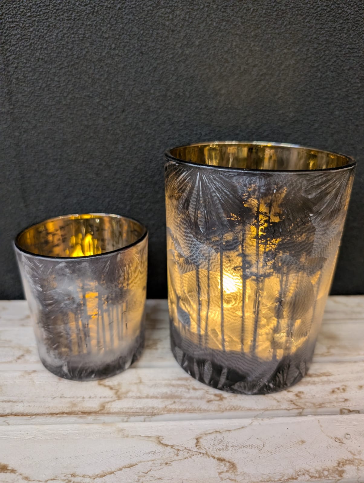 Teelichtglas mit Waldmotiv